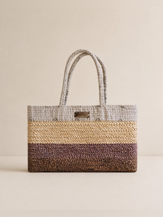 Billabong Handbags - Billabong Woven Basket tote with Natural and Brown Details